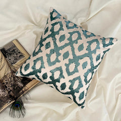 Peacock Insights - Teal Blue Velvet Throw Pillow Cover