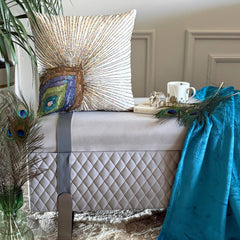 Peacock Beauty - Ivory Art Silk Throw Pillow Cover