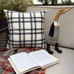 Navy & White Velvet Lumbar Cushion Cover - Comfort Plaid Navy