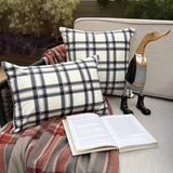 Navy & White Velvet Throw Cushion Cover - Vintage Plaid Navy