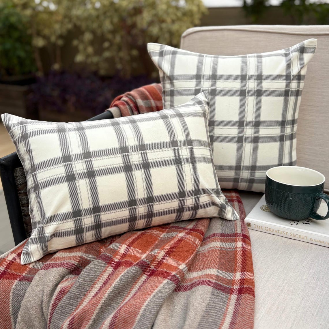 Comfort Plaid Gray Lumbar Cushion Cover