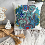 Under The Ocean - Blue Cotton Linen Throw Cushion Cover