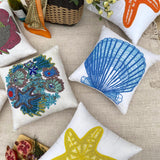 Under The Ocean - Blue Cotton Linen Throw Cushion Cover