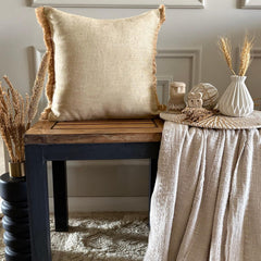 Jute Fringe - Beige Jute Throw Cushion Cover