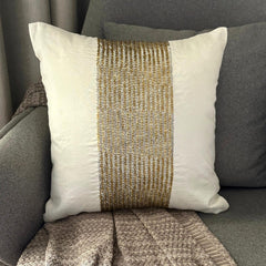 Gold Gleam - Ivory Art Silk Throw Pillow Cover