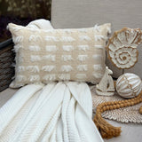 Beige & White Jacquard Throw Cushion Cover - Ivory Fringe