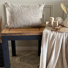 Beige Cotton Linen Throw Cushion Cover - Pearl Mandala