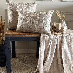 Beige Cotton Linen Throw Cushion Cover - Pearl Mandala