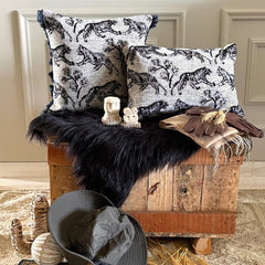 Black& Gray Chenille Velvet Lumbar Cushion Cover - Imperial Tiger