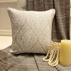 Glow Ivory Damask - Ivory Jacquard Silk Decorative Euro Sham