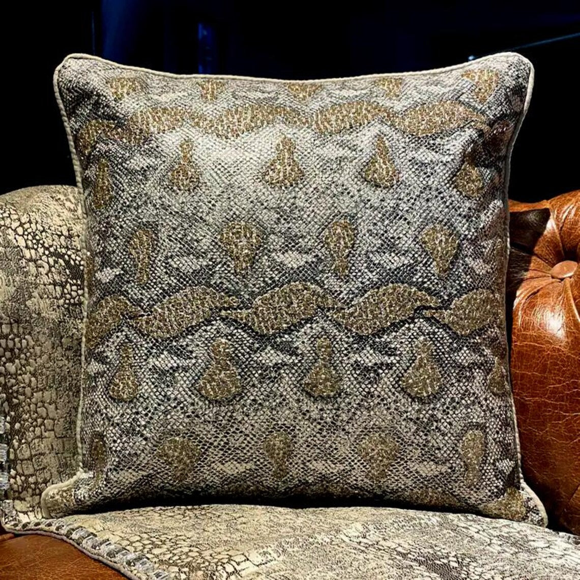 Wild Side - Silver Faux Leather Throw Cushion Cover