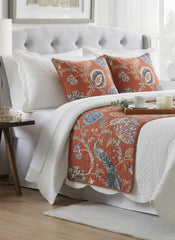 Peacock Soiree - Linen Rust or Orange Decorative Bed Runner and Cushion Cover