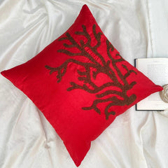 Coral Rhapsody - Red Art Silk Decorative Euro Sham