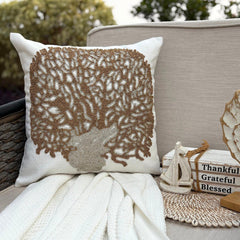 Gold Oak Tree - Ivory Cotton Linen Throw Pillow Cover