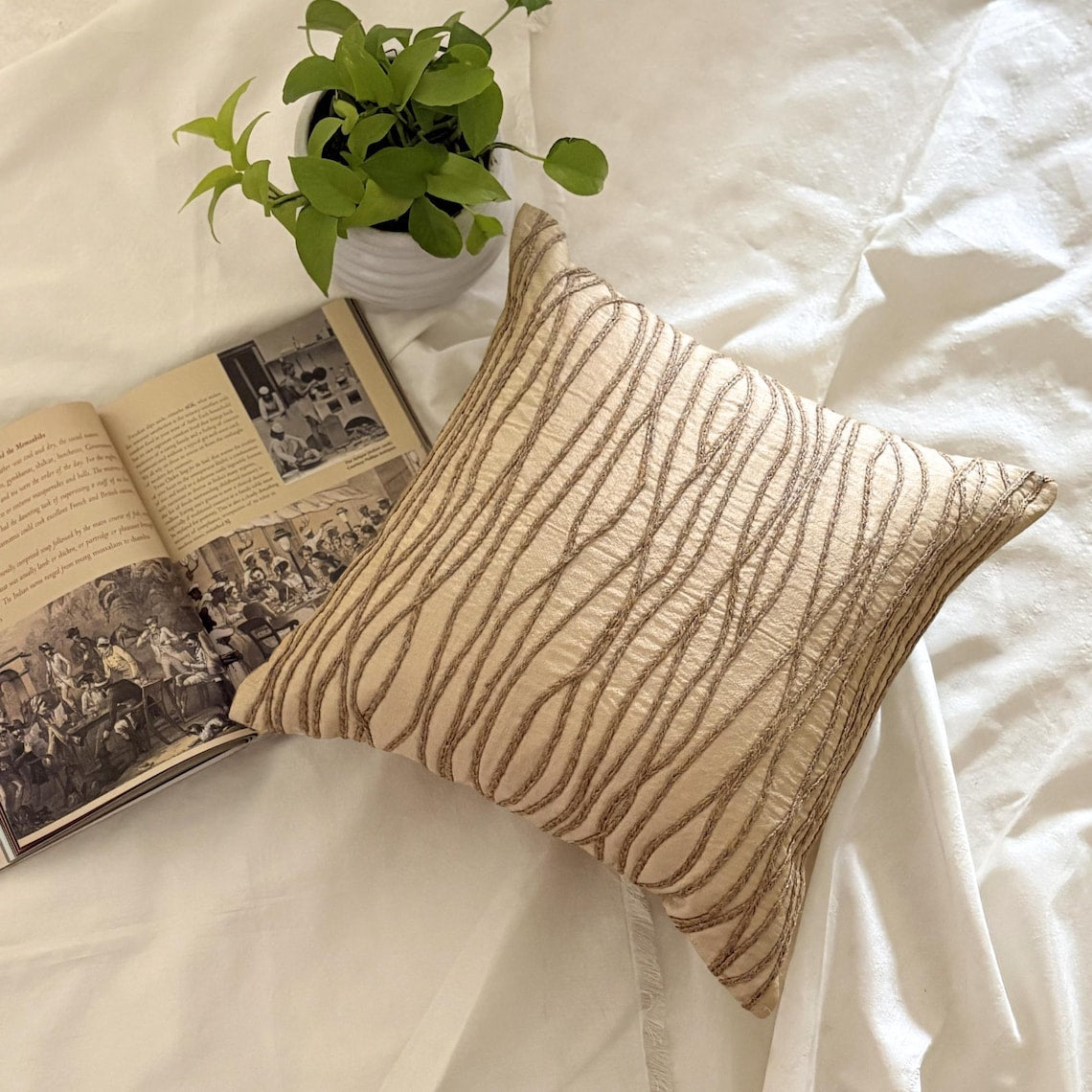 Jute Cords Beige Striped Throw Pillow Cover