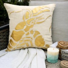Gold Lobster - Natural Beige Cotton Linen Throw Pillow Cover