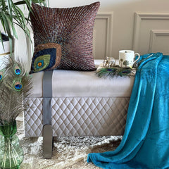 Peacock Sparkle - Brown Art Silk Throw Pillow Cover