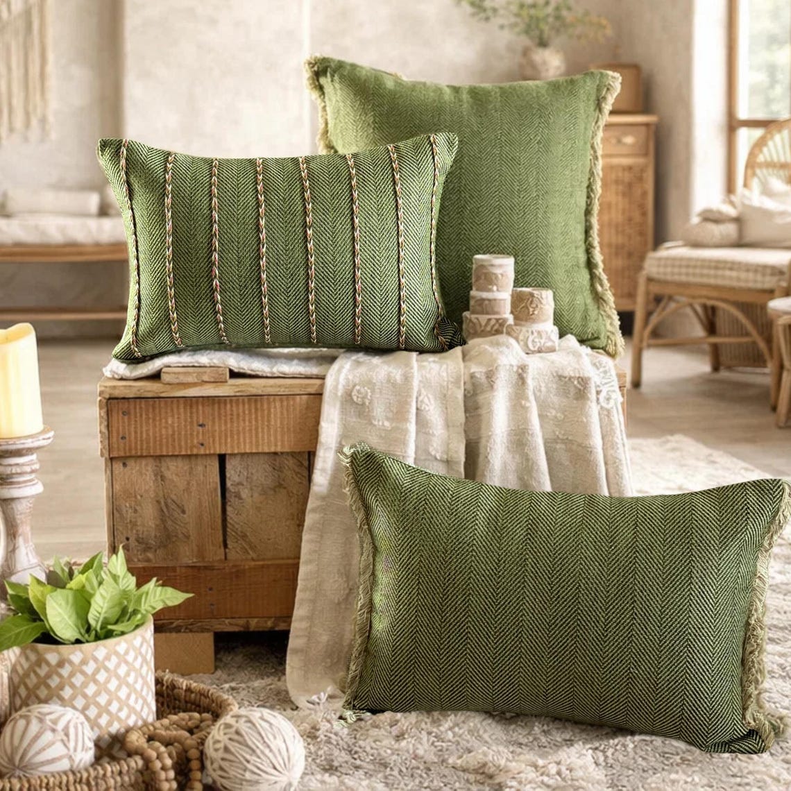 Evergreen Jute Throw Cushion Cover