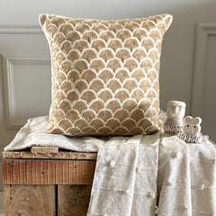 Jute Trellis - Natural Beige Cotton Linen Throw Pillow Cover