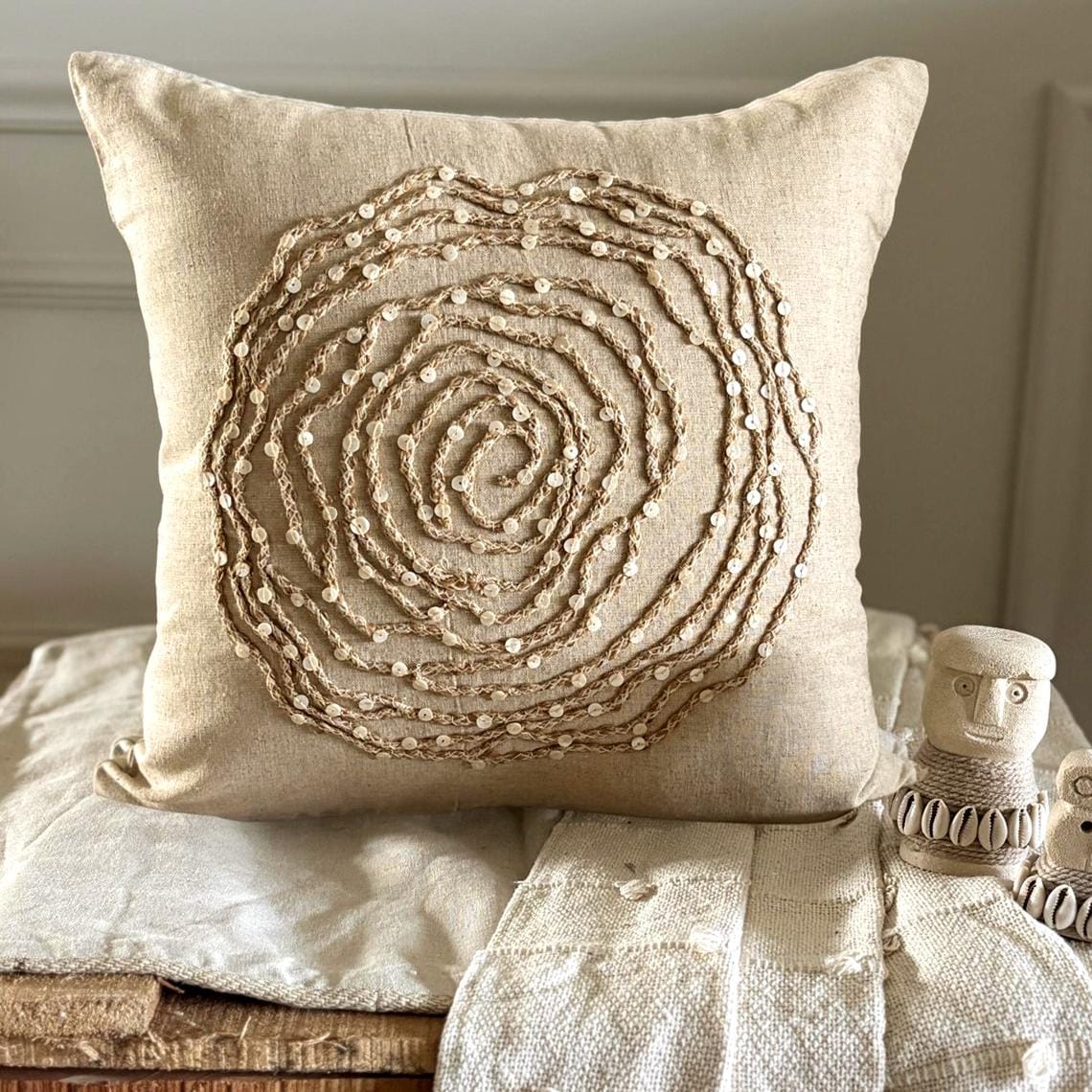 Earthy Rose - Natural Beige Cotton Linen Decorative Euro Sham