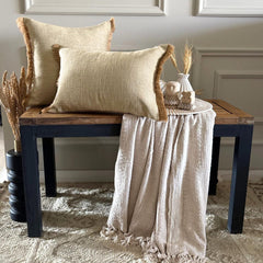 Jute Fringe - Beige Jute Throw cushion Cover