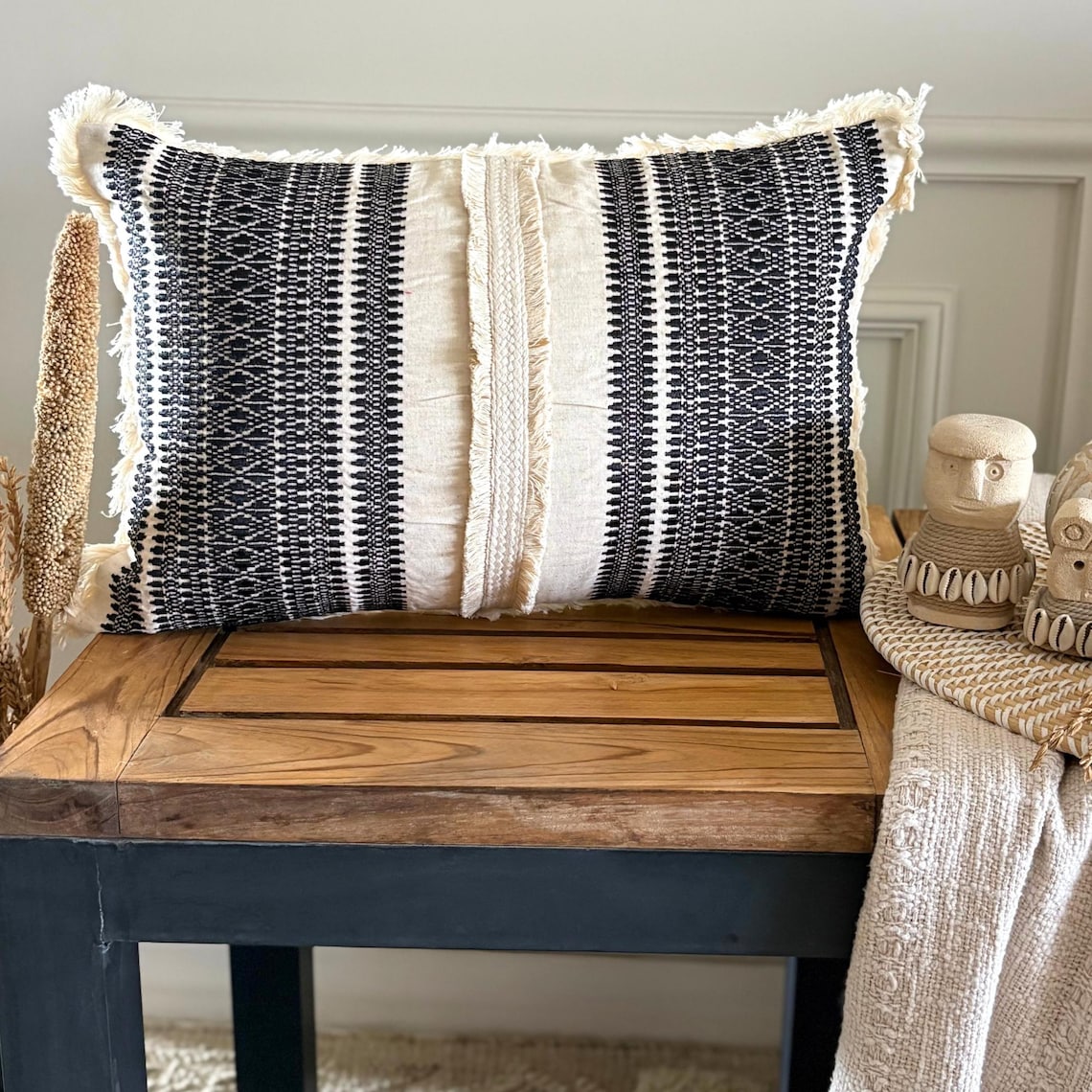 Casbah Charm - Black Jacquard Lumbar Cushion Cover