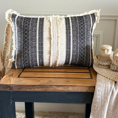 Casbah Charm - Black Jacquard Lumbar Cushion Cover