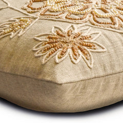 Beige Linen Blend Lumbar Cushion Cover - Floral Dune