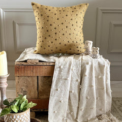 Jute Wheels - Beige Burlap Lurex Throw Pillow Cover
