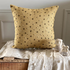 Jute Wheels - Beige Burlap Lurex Throw Pillow Cover