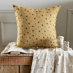 Jute Wheels - Beige Burlap Lurex Throw Pillow Cover