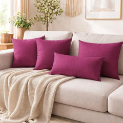 Set of 2 Magenta Linen Throw / Lumbar Cushion Cover - Magenta Linen