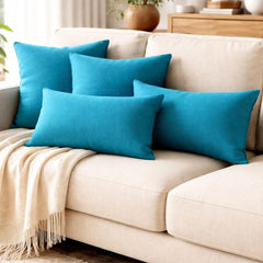 Turquoise Linen Throw Cushion Cover