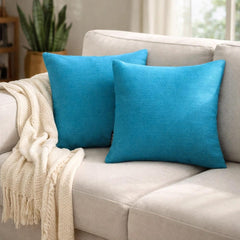 Set of 2 Turquoise Blue Linen Throw / Lumbar Cushion Cover - Turquoise Linen