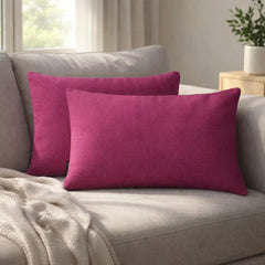 Set of 2 Magenta Linen Throw / Lumbar Cushion Cover - Magenta Linen