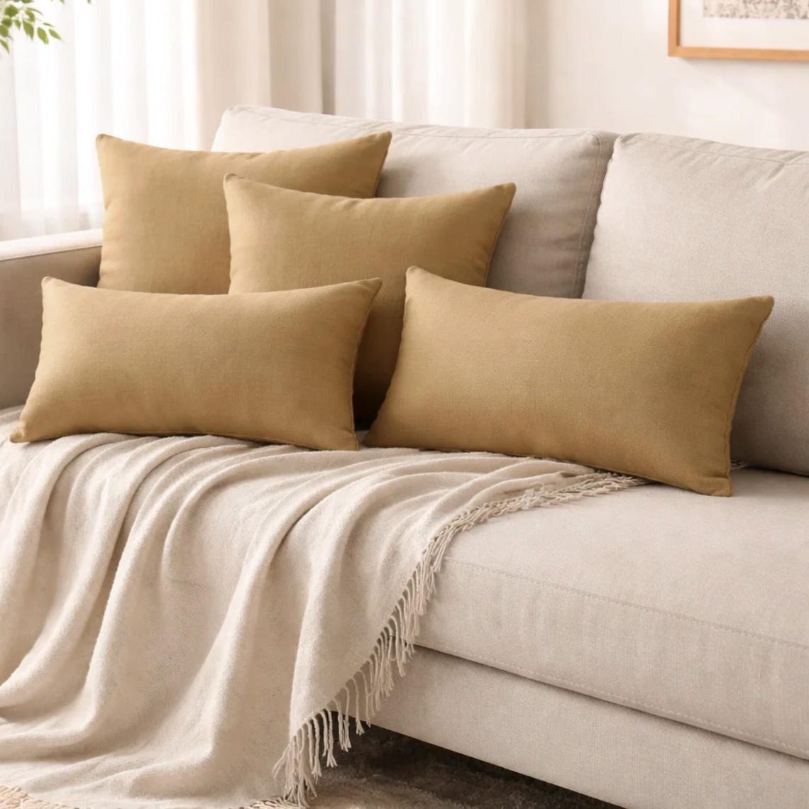 Light Beige Linen Throw Cushion Cover