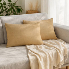 Set of 2 Light Beige Linen Throw / Lumbar Cushion Cover - Light Beige Linen