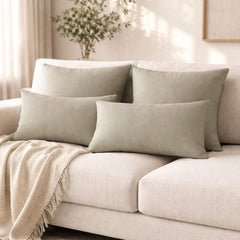 Set of 2 Fawn Gray Linen Throw / Lumbar Cushion Cover - Fawn Gray Linen