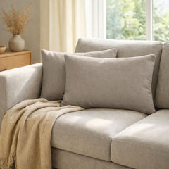 Set of 2 Fawn Gray Linen Throw / Lumbar Cushion Cover - Fawn Gray Linen