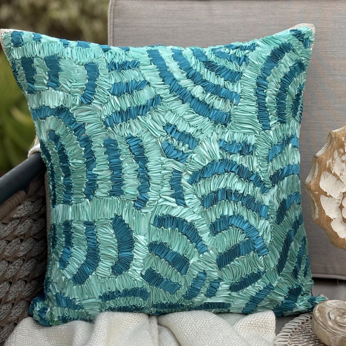 Aqua Ripples Blue Silk Decorative Euro Sham