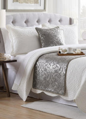 Velvet Silver & Grey Decorative Bed Runner and Cushion Cover - Silver Glitterati