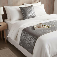 Silver Glitterati - Velvet Silver, Grey Decorative Bed Runner and Cushion Cover