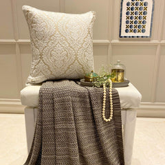 Glow Ivory Damask - Ivory Jacquard Silk Throw Pillow Cover