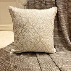 Glow Ivory Damask - Ivory Jacquard Silk Throw Pillow Cover