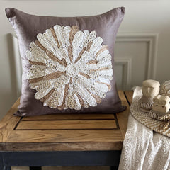 Mother Nature - Brown Cotton Linen Throw Pillow Cover