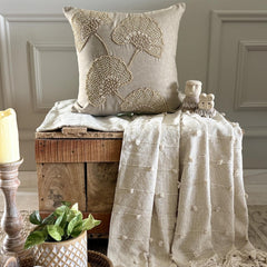 Beige Linen Blend Throw Cushion Cover - Pearl Gingko