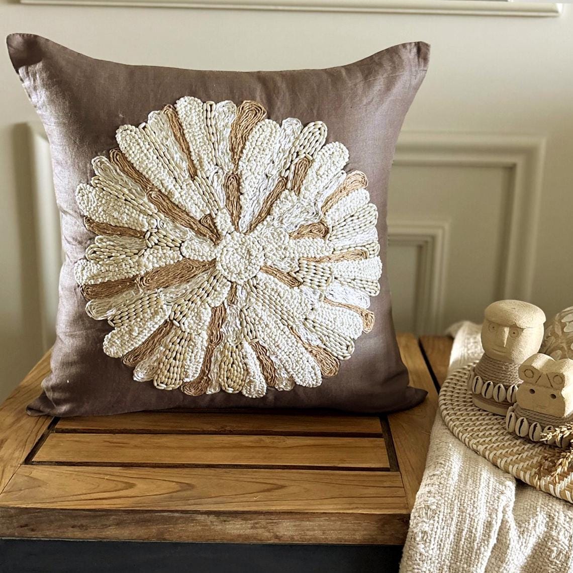 Mother Nature - Brown Cotton Linen Throw Pillow Cover