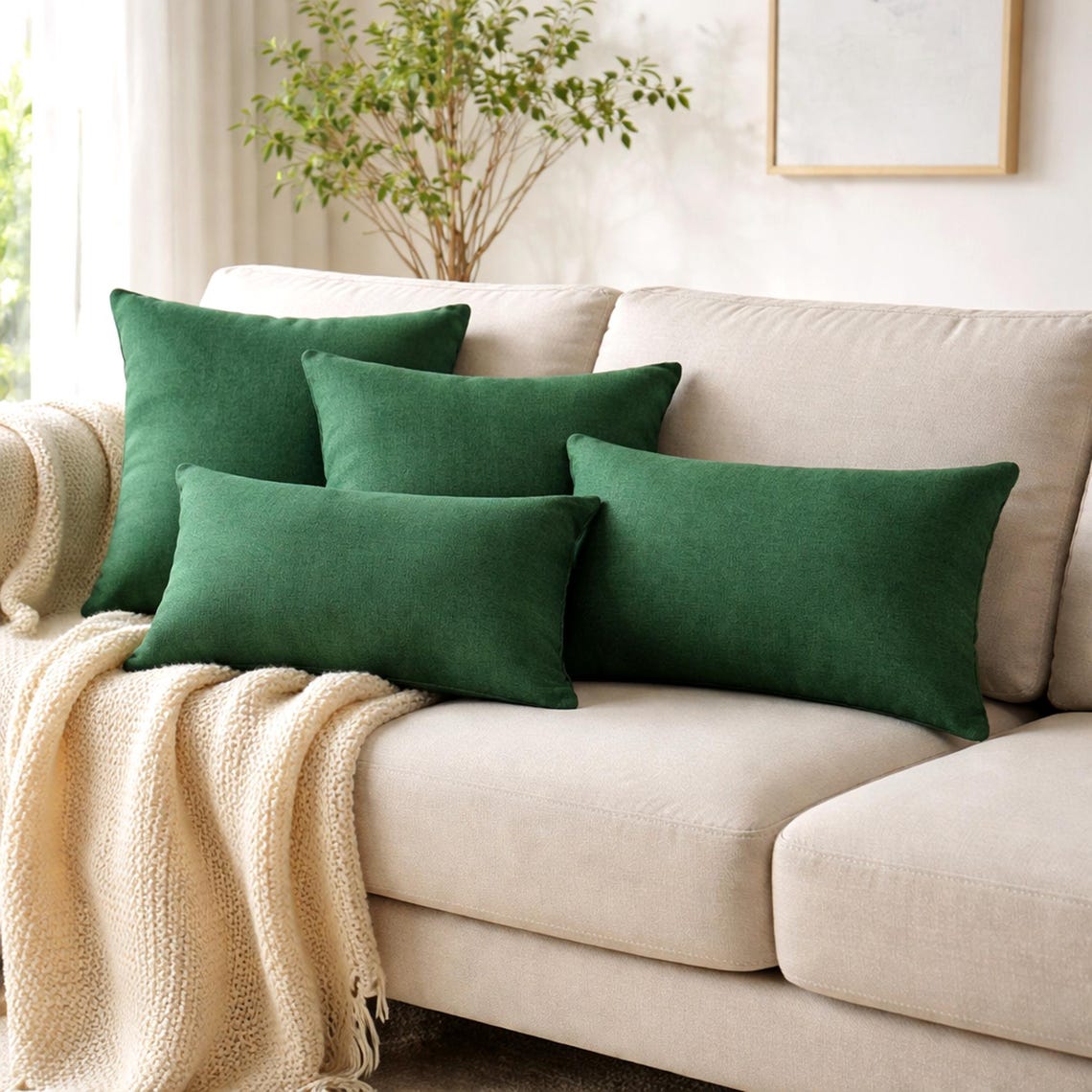 Emerald Green Linen Throw Cushion Cover