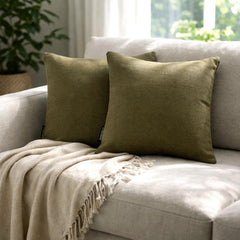 Set of 2 Olive Green Linen Throw / Lumbar Cushion Cover - Olive Green Linen