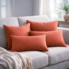 Coral Orange Linen Throw Cushion Cover